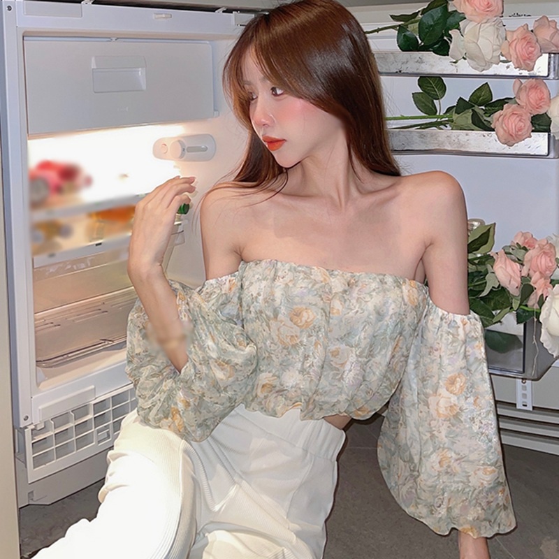 Áo Voan Trễ Vai Tay Loe In Họa Tiết Hoa Dễ Thương Dành Cho Nữ