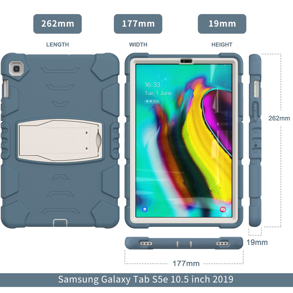 Ốp cao su mềm 3 trong 1 chống sốc có giá đỡ bảo vệ toàn diện cho Samsung Galaxy Tab S5e 10.5 SM-T720