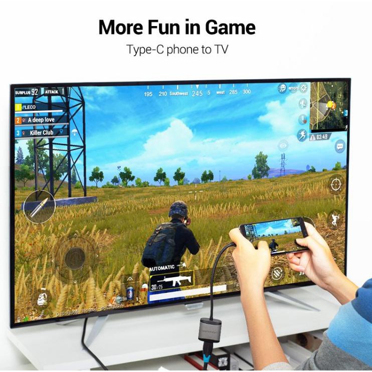 Cáp chuyển đổi USB Type C to HDMI Vention hỗ trợ 2k, 4k - Hàng chính hãng