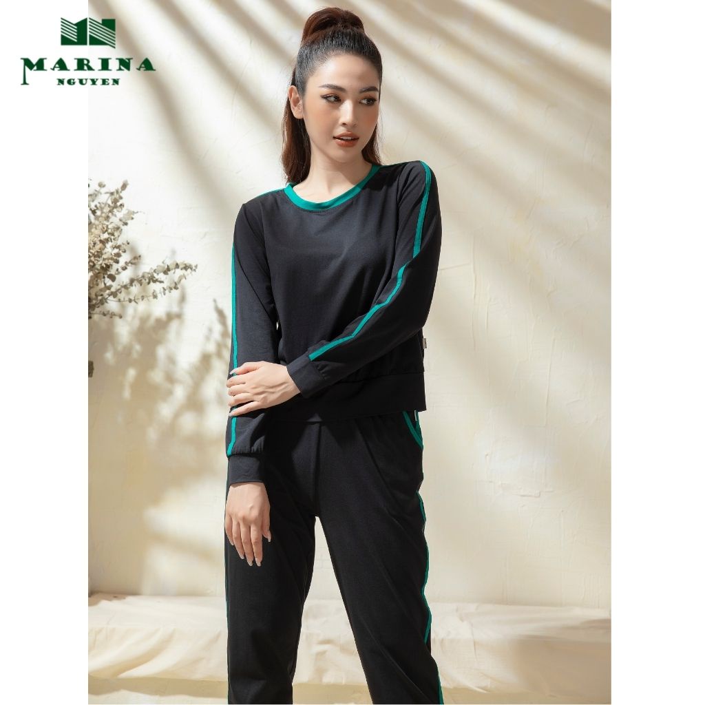 Đồ Bộ Thu Đông Nữ Dài Tay MARINA NGUYỄN Phong Cách Thể Thao, Phối Sọc Tay Trẻ Trung, Co Dãn Thoải Mái - 821047
