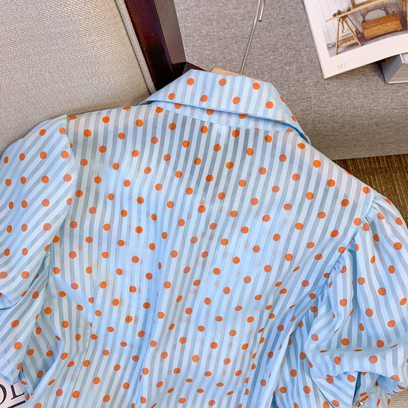 Áo Sơ Mi Chiffon Tay Ngắn Họa Tiết Chấm Bi Thời Trang Xu Hướng Mới Dành Cho Bạn Nữ