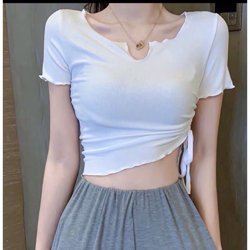 ÁO CROPTOP TAY NGĂN GÂN ÔM BODY CỔ V CUỐN BIÊN