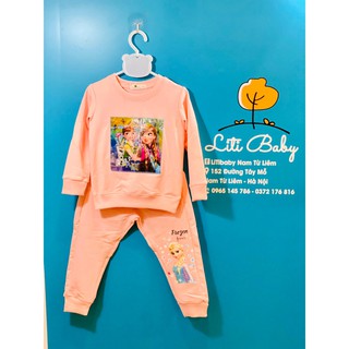 Bộ nỉ da cá thu đông đính hình Elsa dài tay Litibaby bé gái size 3 -10T, cho bé 12 - 30kg, chất nỉ da cá dày dặn