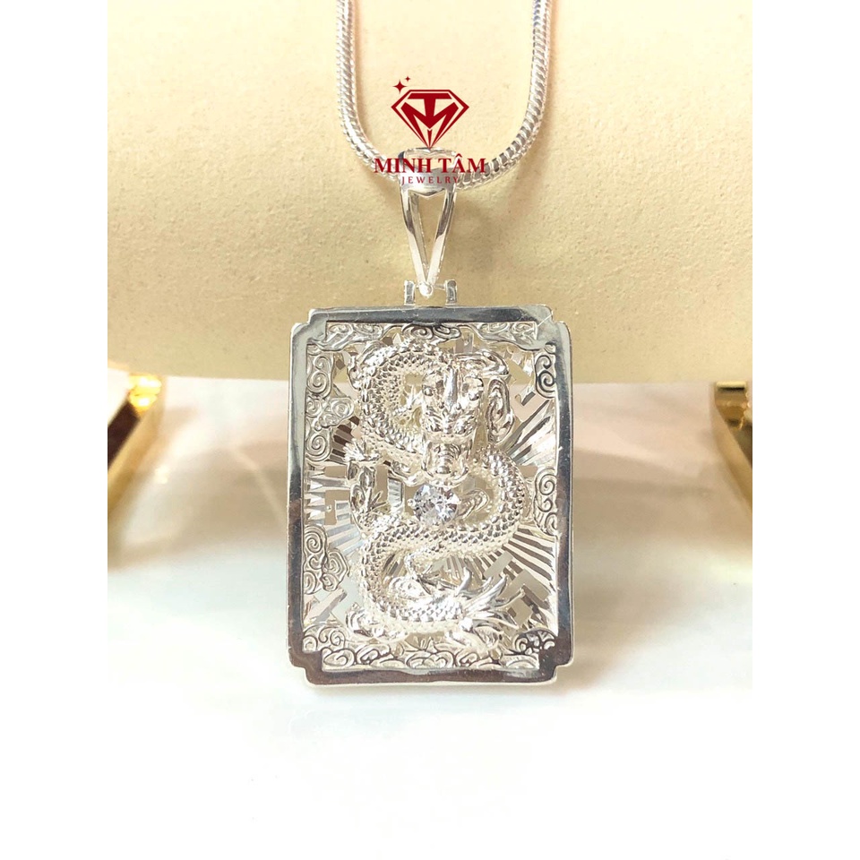 Bộ dây chuyền mặt rồng chữ Vạn bạc ta cho nam, có bán lẻ mặt dây Minh Tâm Jewelry