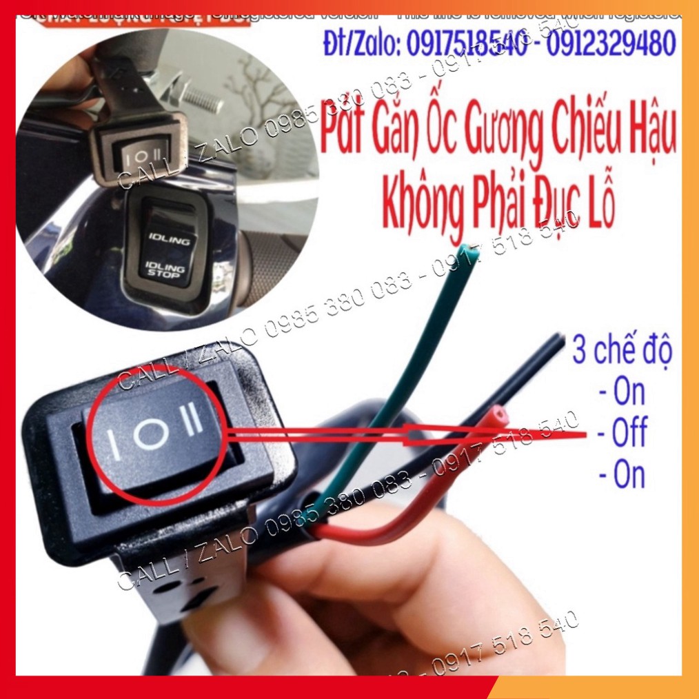 Công Tắc 3 Chế Độ On-Off-On Kèm Pat Gắn Chân Gương Lắp Đèn Trợ Sáng Cho Xe Máy