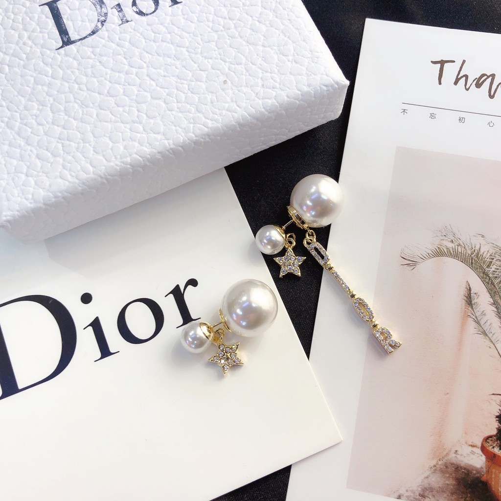 DIOR Cặp Bông Tai Thời Trang Bằng Hợp Kim Có Đính Đá Đầy Cá Tính