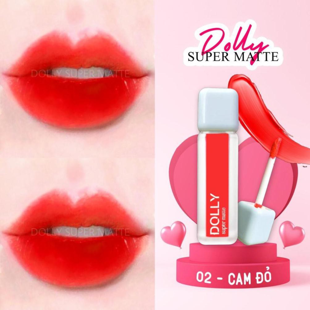 [02 Cam Đỏ] Son Kem Lì Dolly Super Matte Không Chì Màu Cam Đỏ Tách Sét | BigBuy360 - bigbuy360.vn