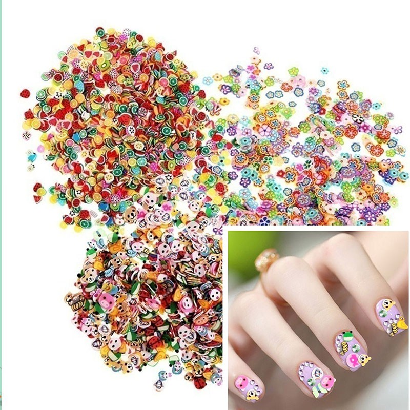 Set 1000 Miếng Dán Móng Tay 3D Hình Động Vật Trái Cây Đất Sét DIY