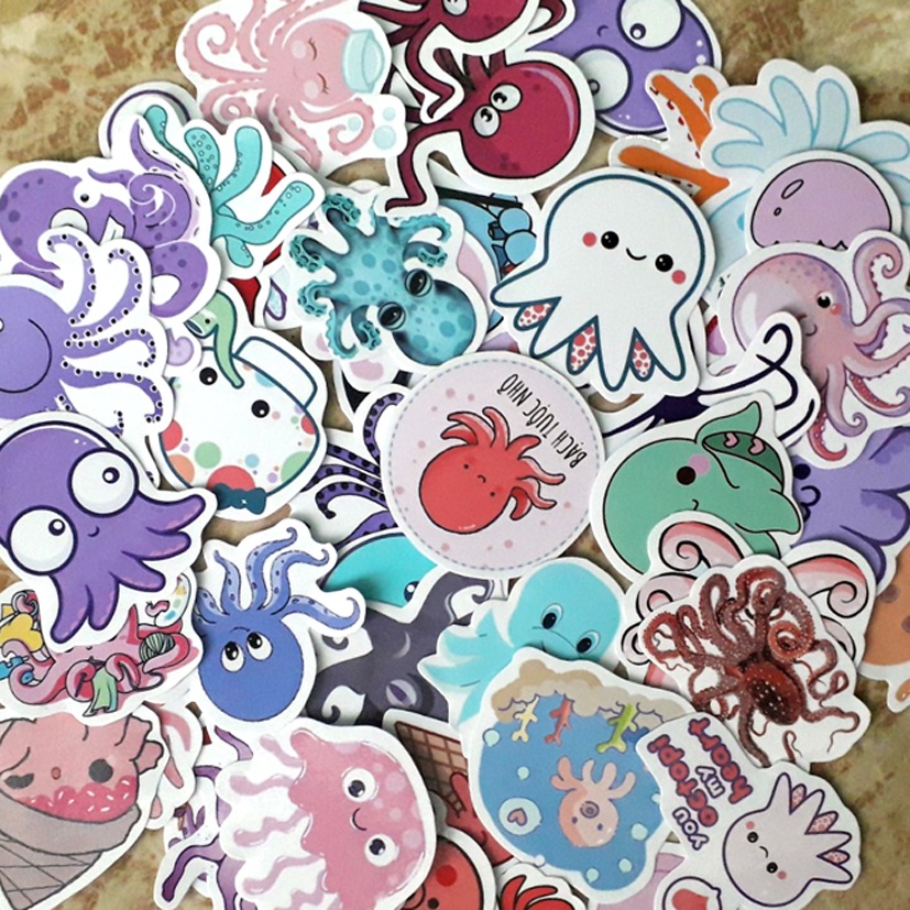 STicker hình dán bạch tuộc họa tiết trang trí sổ tay, điện thoại ...