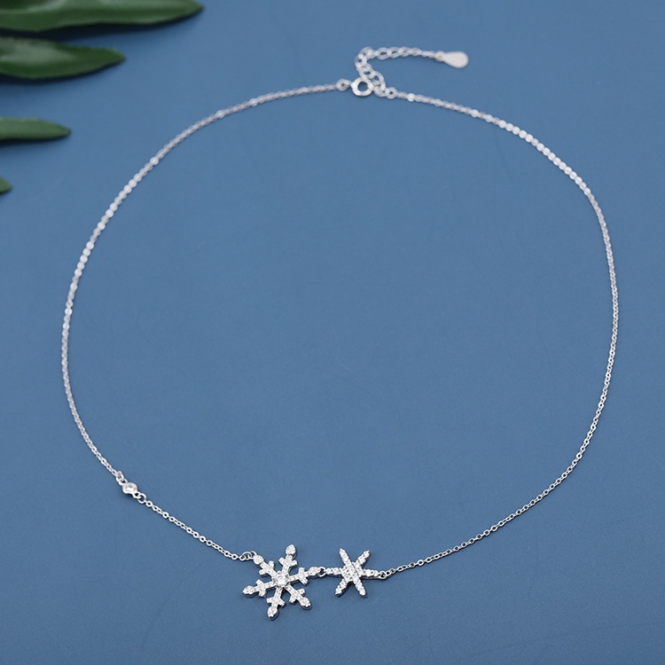 Dây chuyền bạc nữ mặt 2 bông tuyết đính đá, Vòng cổ chất liệu bạc ta cao cấp - Trang sức bạc Evasilver