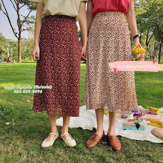 Xả kho - Chân váy hoa nhí dáng dài Ulzzang Quảng Châu đỏ hoa nhí