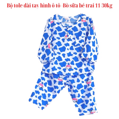 [11-30kg]Bộ tay dài tay tole lanh in hình Ôtô- Bò sữa siêu HOT cho bé trai , Bộ tole lụa mền mịn, Đồ ngủ bé trai