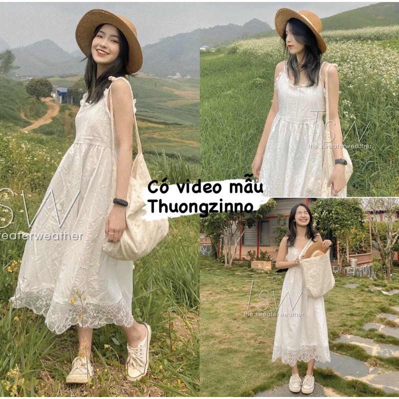 [Ảnh thật/Video]Đầm hai dây dáng babydoll NEW LACE DRESS Váy hai dây hoa ren vintage