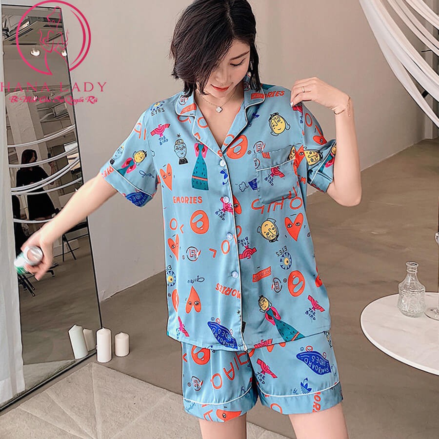 Pijama lụa tơ cao cấp họa tiết hoạt hình PJ358 | BigBuy360 - bigbuy360.vn