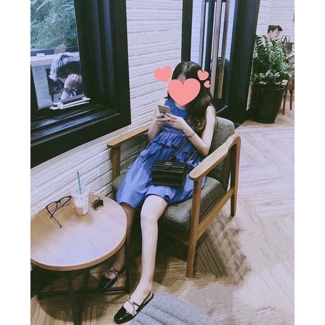 Giày Búp Bê Mũi Tròn Hở Gót Chất Da Bóng Sang Chảnh Full Box