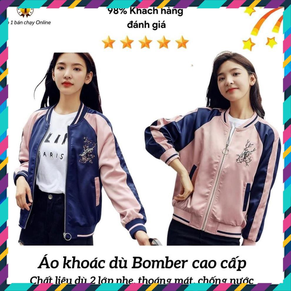 TẶNG NÓN- Áo khoác dù Bomber dây kéo  thêu hoa anh đào, form Hàn Quốc unisex cho nam nữ- K | BigBuy360 - bigbuy360.vn