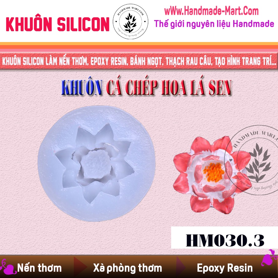 Khuôn silicon 3D cá chép hoa sen tạo hình trang trí độc đáo chuẩn DIY - HM030