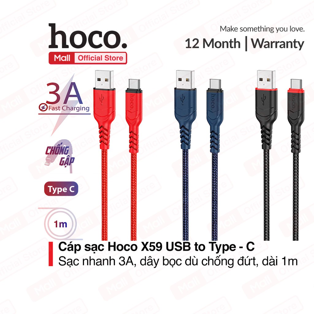 Cáp sạc nhanh iphone Hoco X59 USB to Lightning sạc nhanh 2.4A, đầu sạc chống gẫy gập bảo hành 12 tháng