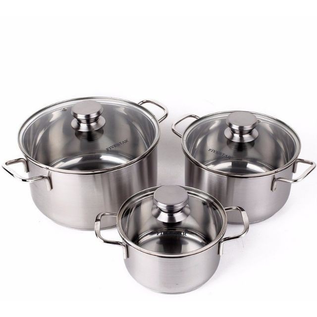 Bộ nồi chảo cao cấp Fivestar 4 chiếc nắp kính , tặng 2 vá canh, inox 430, dùng được bếp từ , gas, hồng ngoại