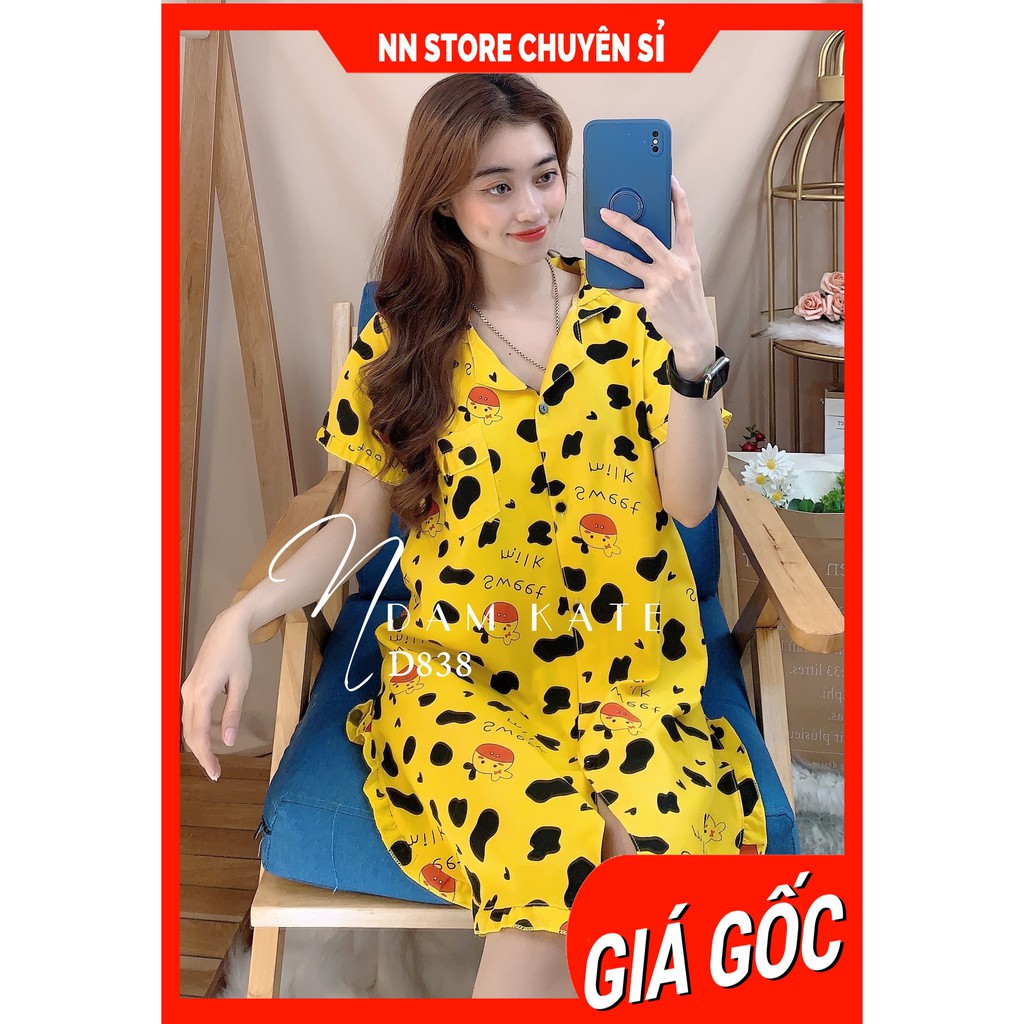 Đầm ngủ bò sữa phom to 55kg vải kate mềm họa tiết bò sữa dễ thương | BigBuy360 - bigbuy360.vn