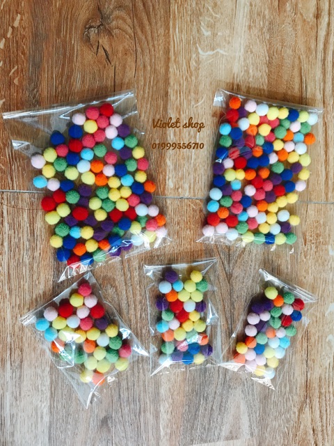 100 hạt pompom - pom pom nhiều màu 1cm làm slime