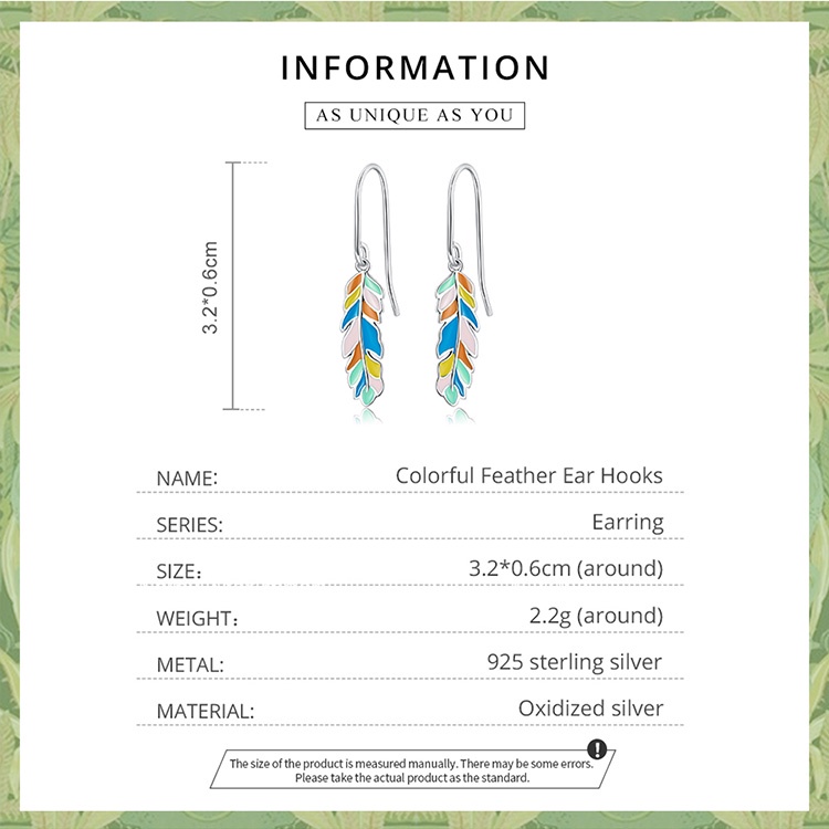 Đôi khuyên tai Bamoer bạc 925 SCE1398 hình lông vũ nhiều màu tùy chọn thời trang