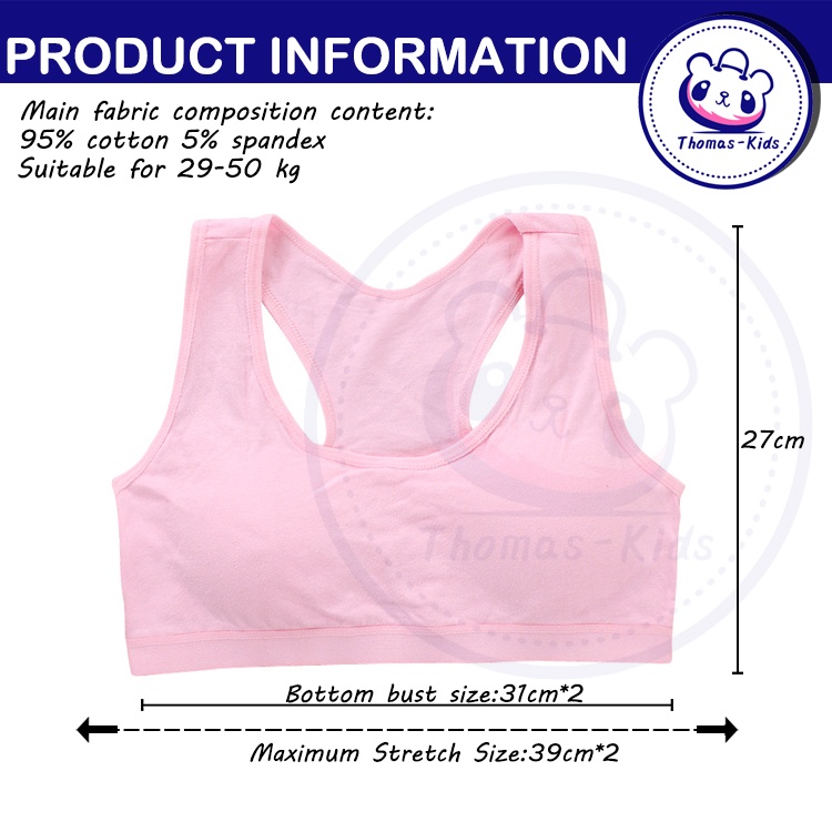 Áo Ngực Cotton Màu Trơn Dễ Thương Cho Bé Gái 8-16 Tuổi