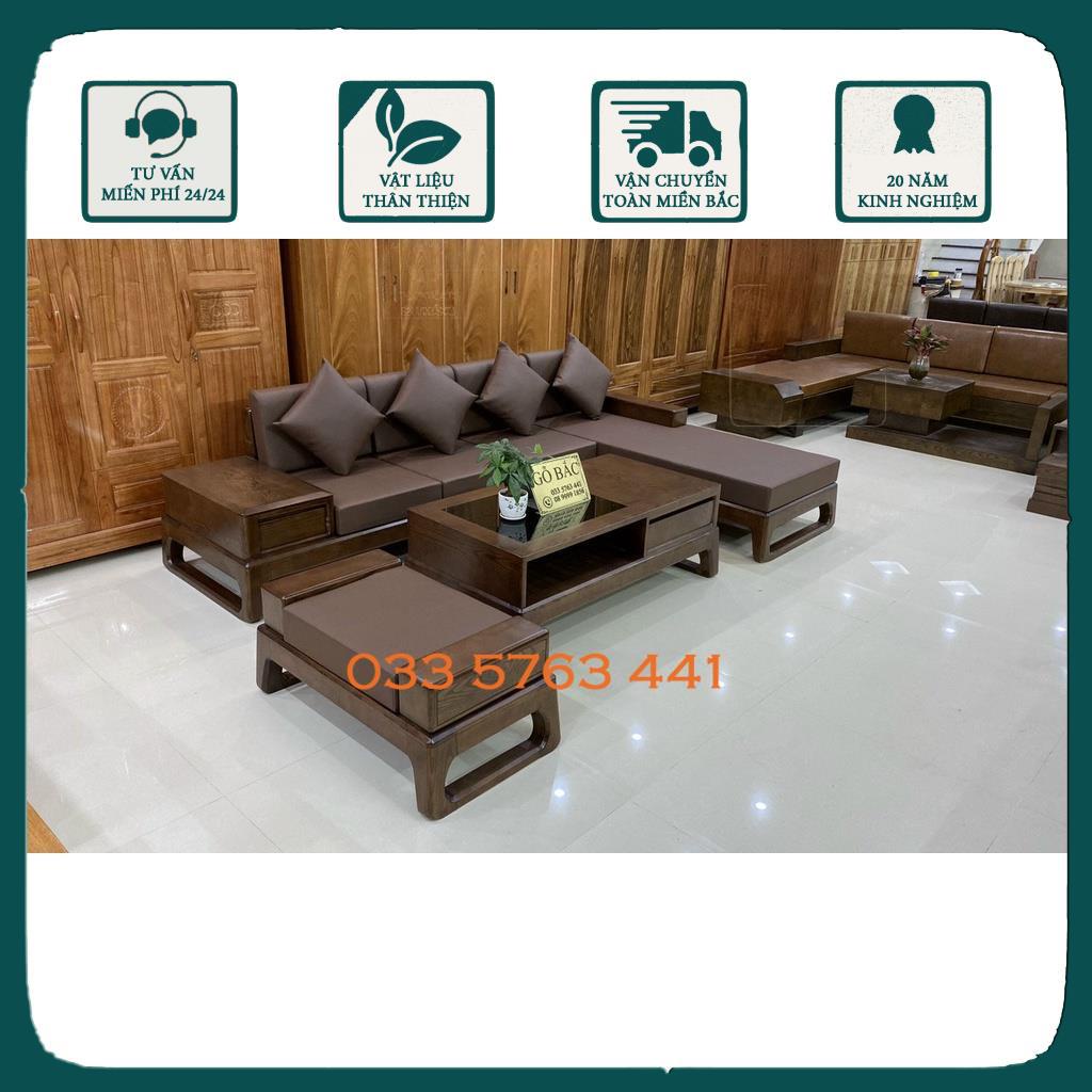 Sofa gỗ sồi nga 100% -  Ảnh thật kèm feedback khách hàng - Sofa góc L kích thước 2m7x1m8