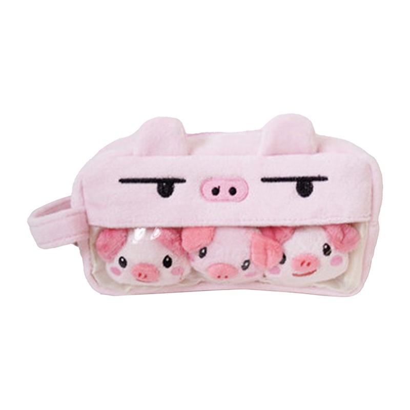 Túi Đựng Bút Chì Bằng Lông Nhung Sức Chứa Lớn In Hình Heo/Cáo Hoạt Hình Dễ Thương Cho Nữ Sinh