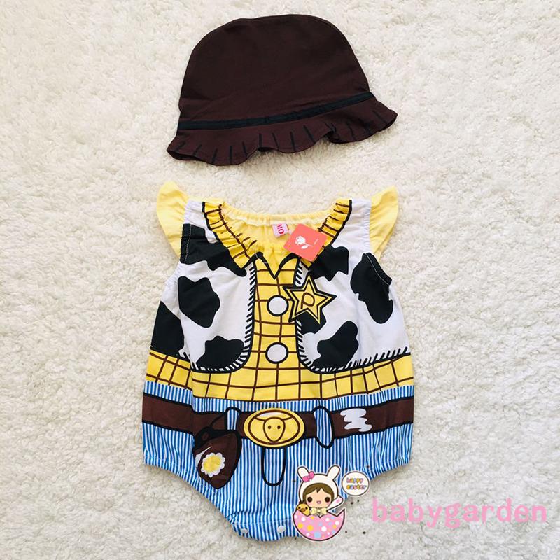 Babygarden-unisex Áo Liền Quần Cổ Tròn Tay Bay Ghép Nối Phong Cách Động Vật Hoạt Hình Mùa Hè