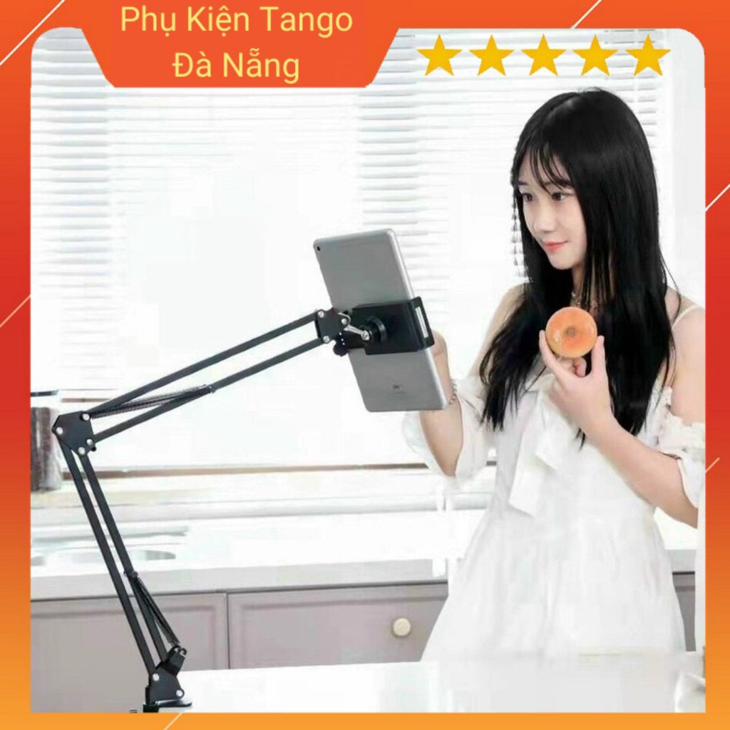 Giá đỡ điện thoại, máy tính bảng thân sắt gấp gọn có chân kẹp đầu giường, cạnh bàn