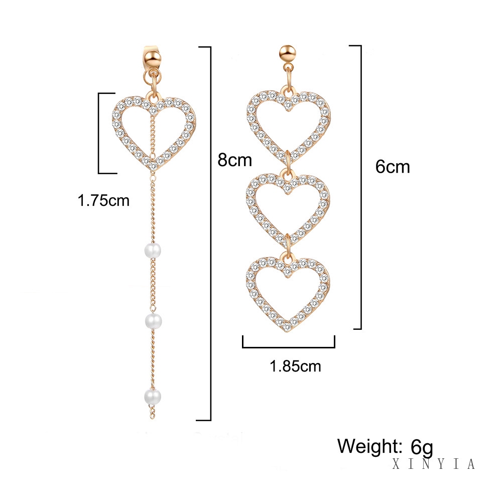 Khuyên Tai Dáng Dài Hình Trái Tim Đính Ngọc Trai Nhân Tạo Thời Trang