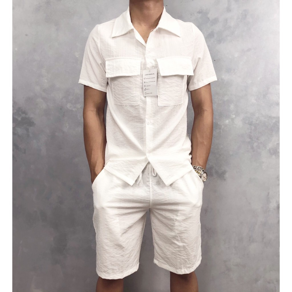 Bộ Đũi Nam Cổ Bẻ, Cộc Tay Cho Mùa Hè - Chất Đẹp, Mềm, Mịn Mát | BigBuy360 - bigbuy360.vn