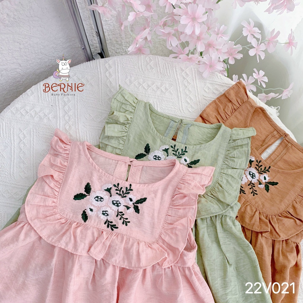 Váy đũi mềm mát cho bé, đầm đũi thêu hoa xinh xắn cho bé gái Bernie