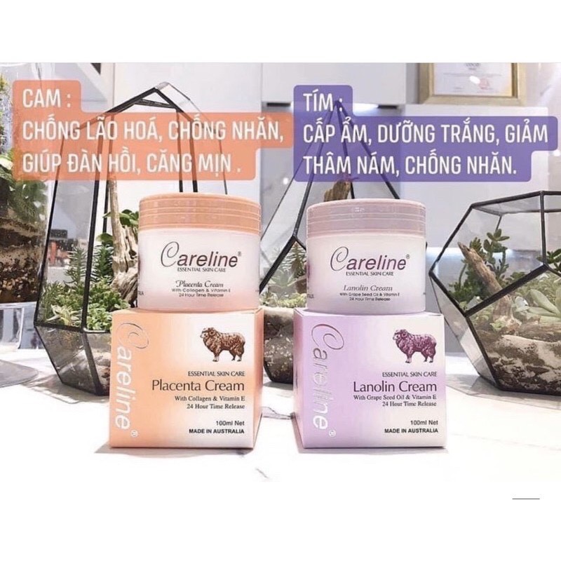 Kem dưỡng ẩm mỡ cừu (tím), nhau thai cừu (cam) Careline Lanolin/Placenta Cream, Úc (100ml) cho mọi lứa tuổi 