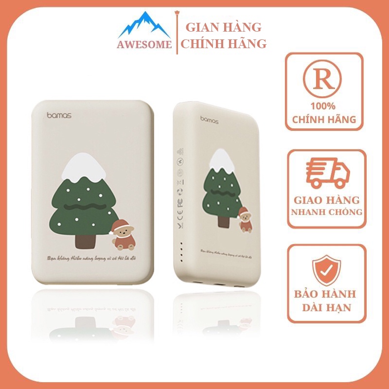 Sạc Dự Phòng Không Dây B102 BAMAS Sạc nhanh công nghệ mơi, bám dính tốt, sạc ổn định