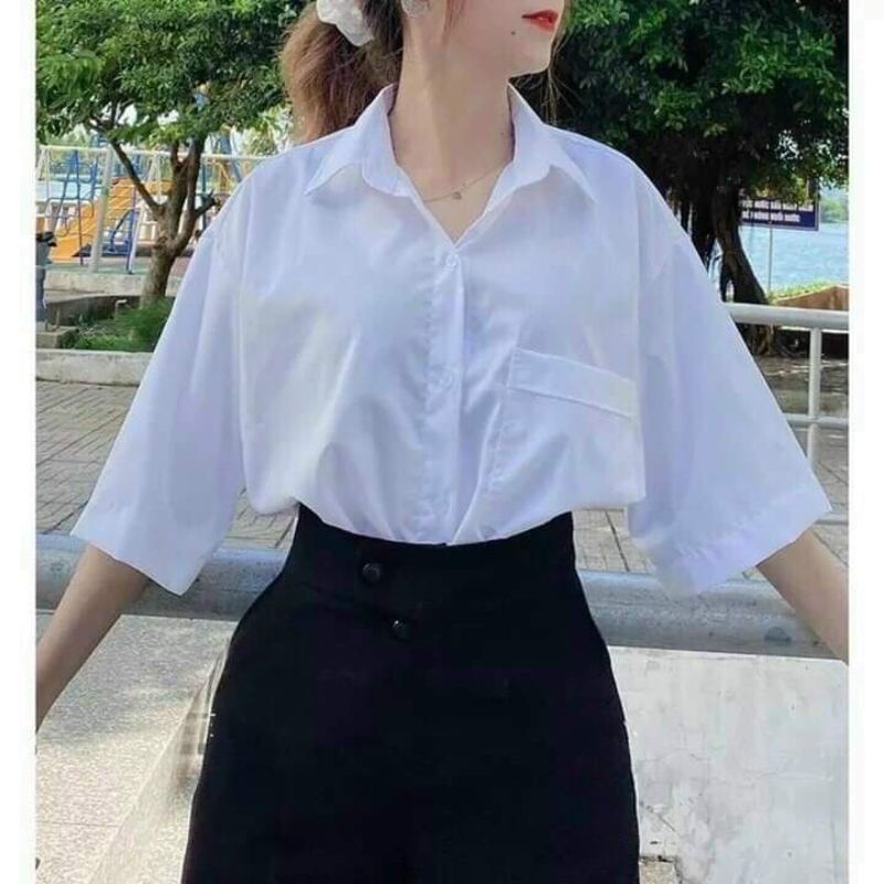 Sơ Mi Trắng Học Sinh Có Túi Ngực, Sơ Mi Chất Lụa Mềm sihoangngan