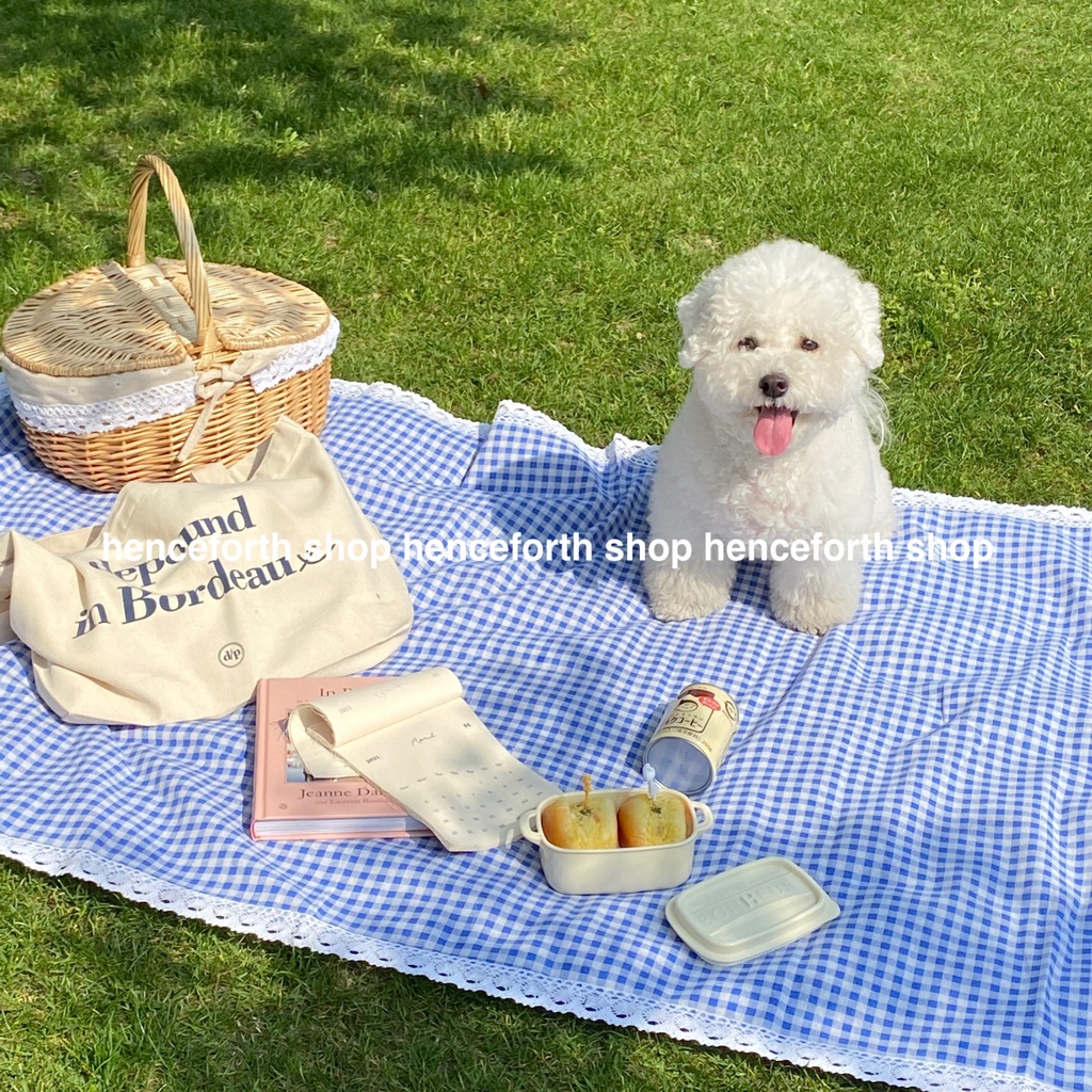 Khăn trải bàn dã ngoại picnic caro vintage có viền ren trắng, Phông Nền Chụp Ảnh Trang Trí Bàn Học