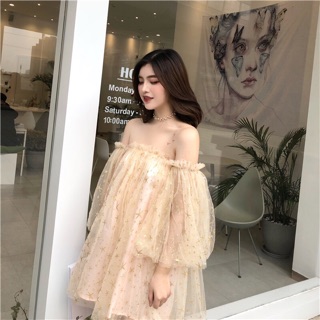 [ORDER] Váy ren trễ vai đính sao lấp lánh