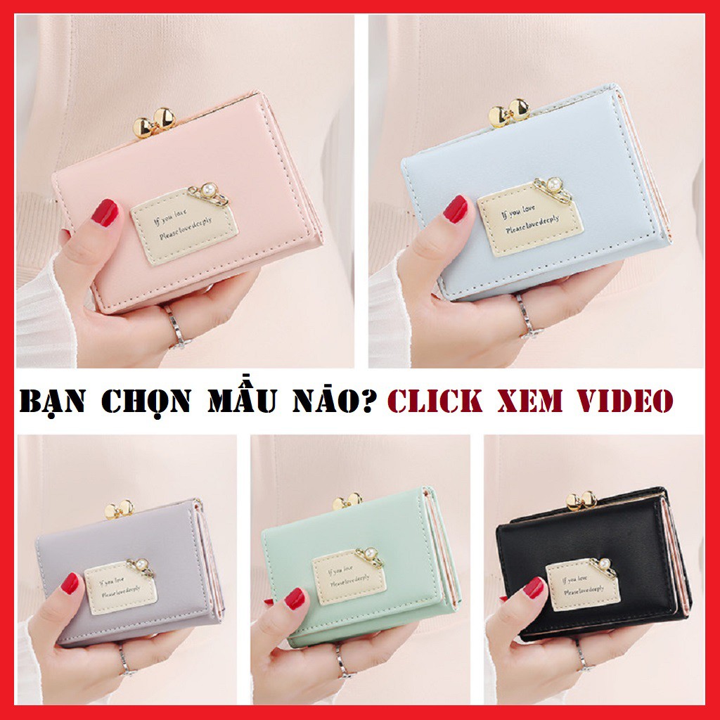 Ví Nữ Mini Cầm Tay Đẹp Hàng Hiệu Loại Mẫu Ngắn, Bóp Ví Da PU Cao Cấp Thiết Kế Dễ Thương Xinh Xắn Thời Trang Hàn Quốc