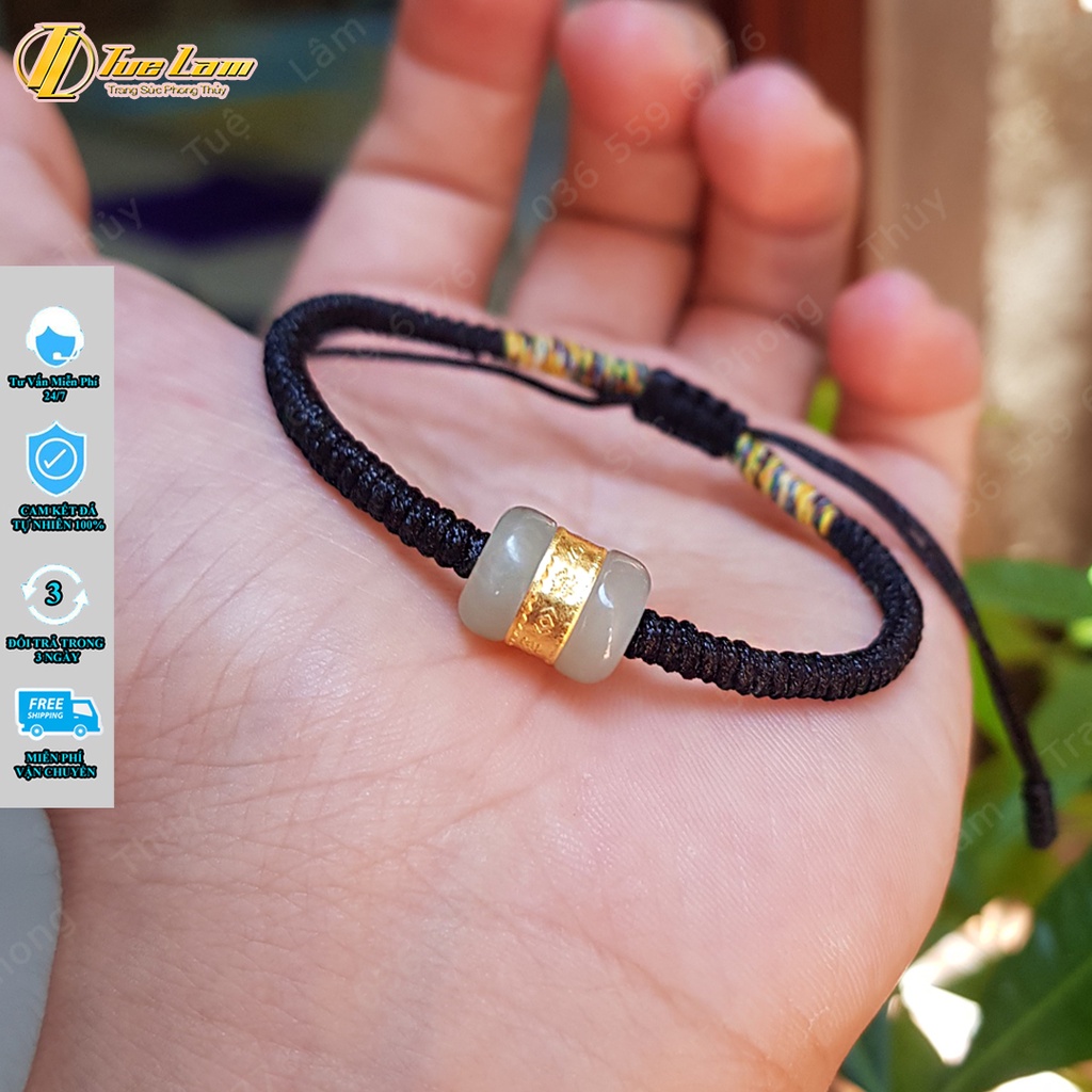 Vòng chỉ may mắn màu đen bện handmade lu thống phỷ thúy màu trắng tài lộc hanh thông - Tuệ Lâm