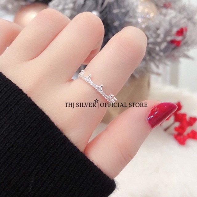 Nhẫn nữ bạc ta THJ - Nhẫn nữ vương miện full đá sáng đẹp, sang trọng chuẩn bạc ta