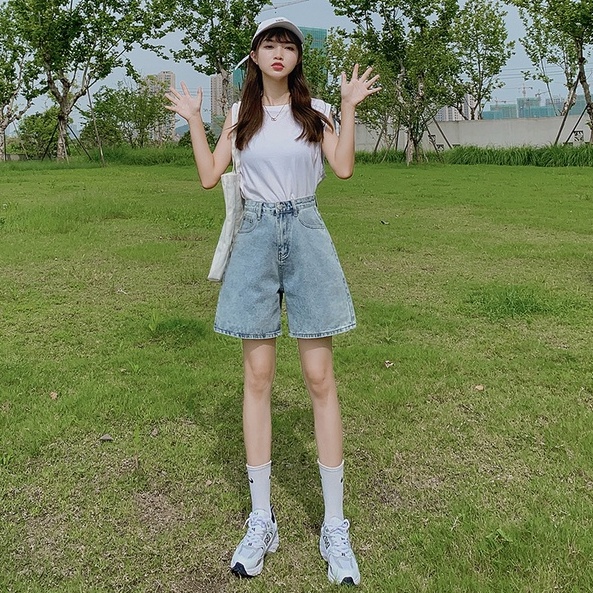 Quần short jean ngố lửng phong cách Ullzzang hot taobao xanh đậm MSHA