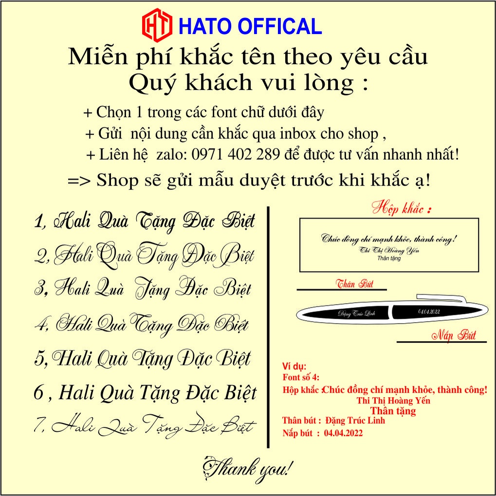 Bút kim loại, bút ký khắc tên theo yêu cầu miễn phí, tặng hộp da sang trọng HATO OFFICAL