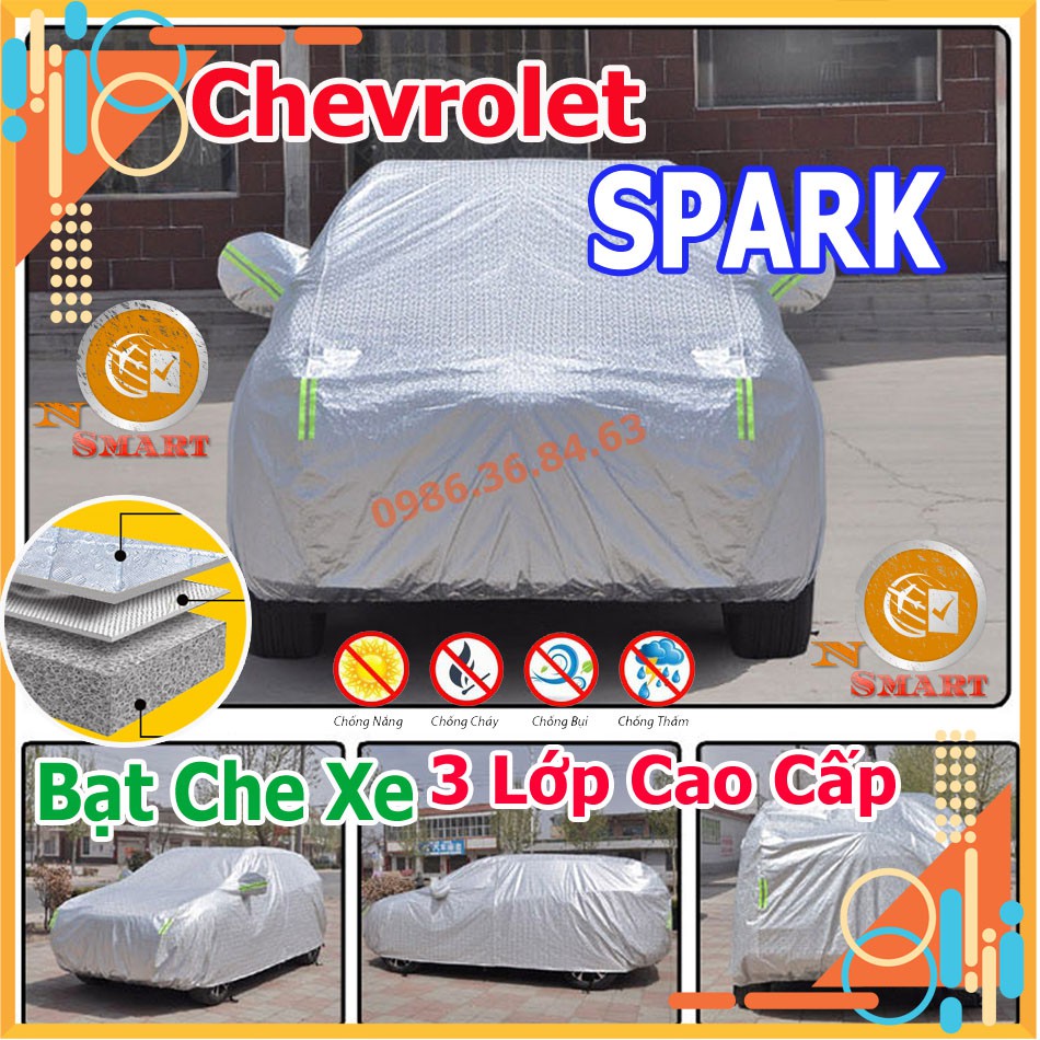 Bạt Che Ô Tô Chevrolet SPARK tráng Nhôm 3 Lớp Phản Quang Cách Nhiệt Chống Thấm Chống Bụi Hiệu Quả