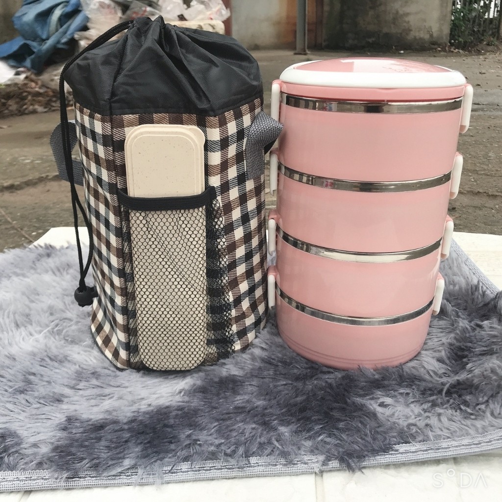 Túi Giữ Nhiệt Đựng Cặp Lồng Cơm Văn Phòng Hình Trụ Có Lớp Cách Nhiệt Tiện Dụng