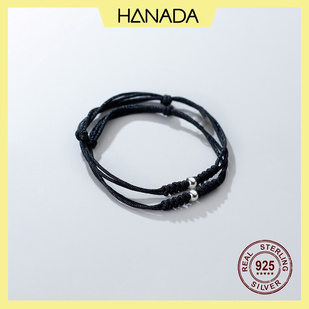 Lắc tay Couple Bạc 925 Chỉ Đen Phối Bi Bạc Đơn Giản Vòng Tay Cặp Nam Nữ Hanada