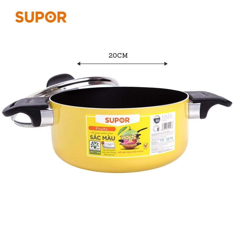 Nồi canh chống dính sắc mầu Supor size 20cm S08A20 mầu vàng chanh - hàng chính hãng