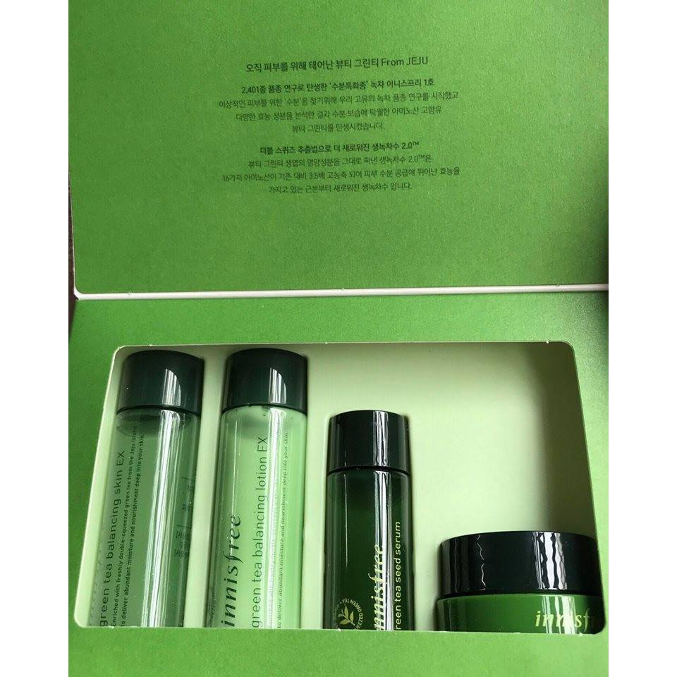 Bộ dưỡng ẩm cho mặt ‎mini Innisfree greentea làm sạch mụn,giữ ẩm cho da,chống oxy hóa làm đẹp làn da