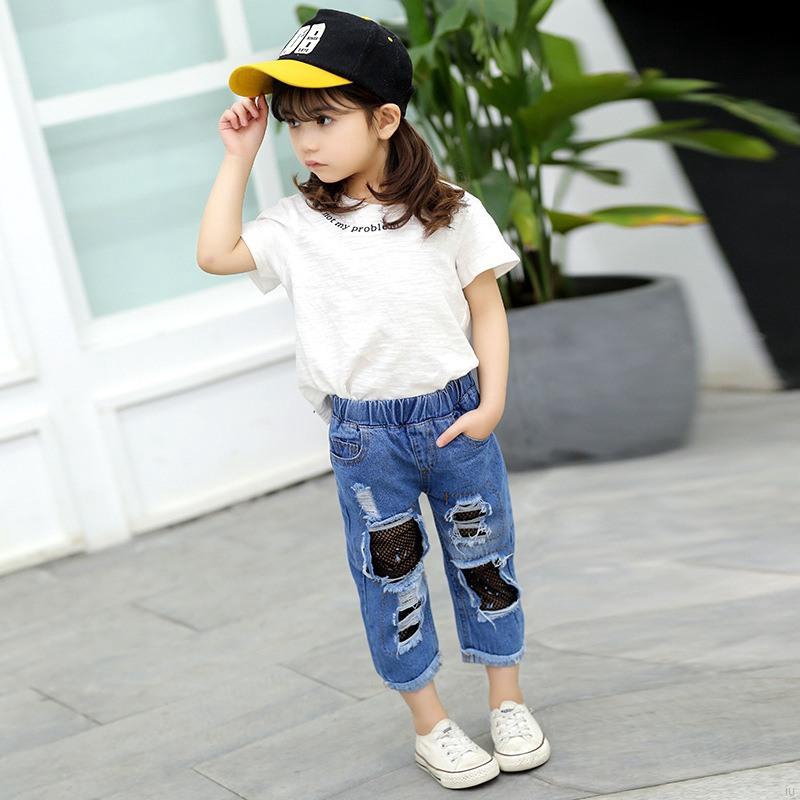 Quần Short Jean Phối Lưới Thời Trang Cho Bé Gái